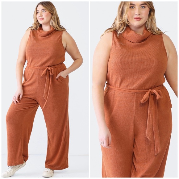 Gilli Pants - LAST 1❗️Plus Size GILLI Light Rust Cowl Neck Jumpsuit